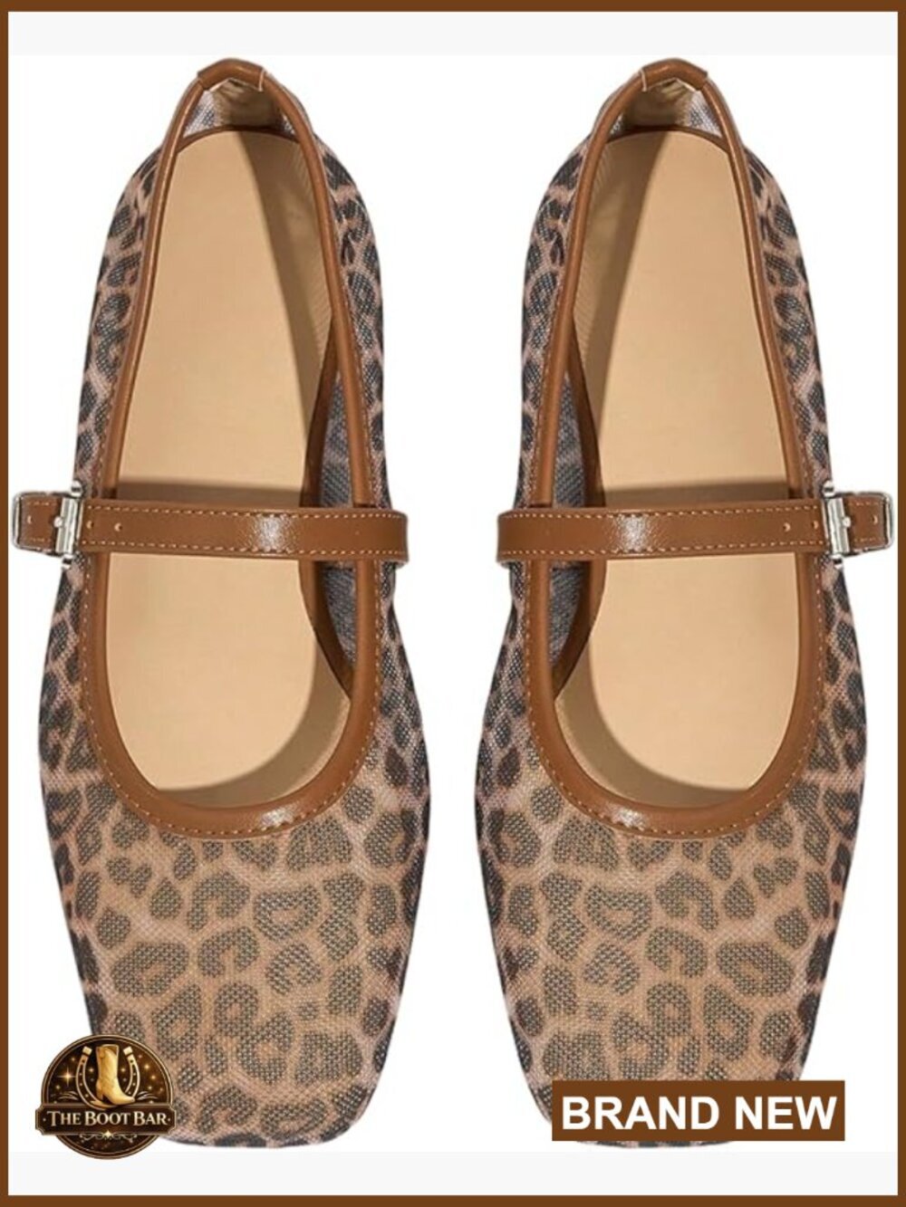 Leopard Print Mary Jane Flats Square Toe Buckle Closure Comfortable
